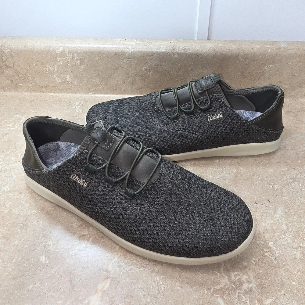 OluKai Alapa Li Shoes Men 9.5 Green Knit Slip On Casual Comfort‎ Lightweight